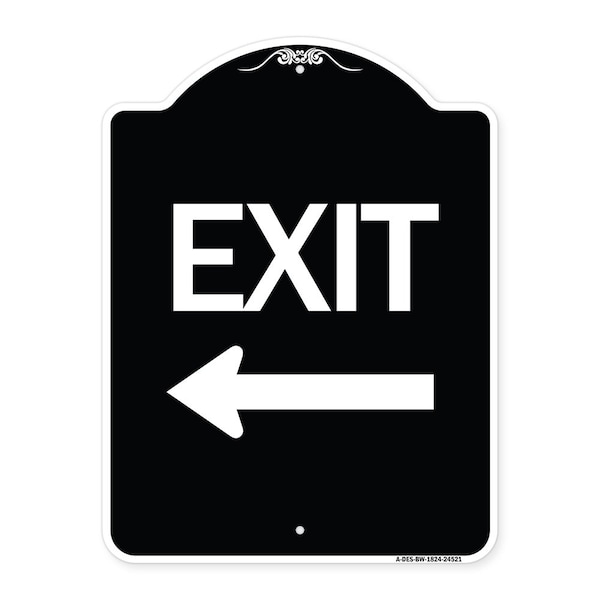 Exit with Left Arrow Heavy-Gauge Aluminum Architectural Sign, 24" H, 18" L, BW-1824-24521